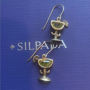 Silpada Lime Green and Silver Martini Earrings